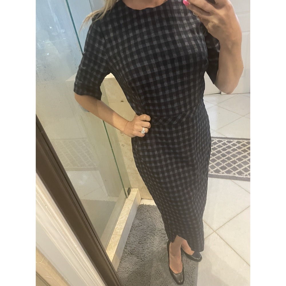 Banana Republic Gingham Sleeveless Midi Dress Navy Red 12 Tall 12T